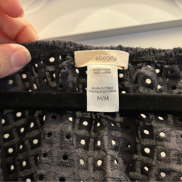 Eberjey Black Puff Sleeve Crop Blouse - Picture 2 of 3